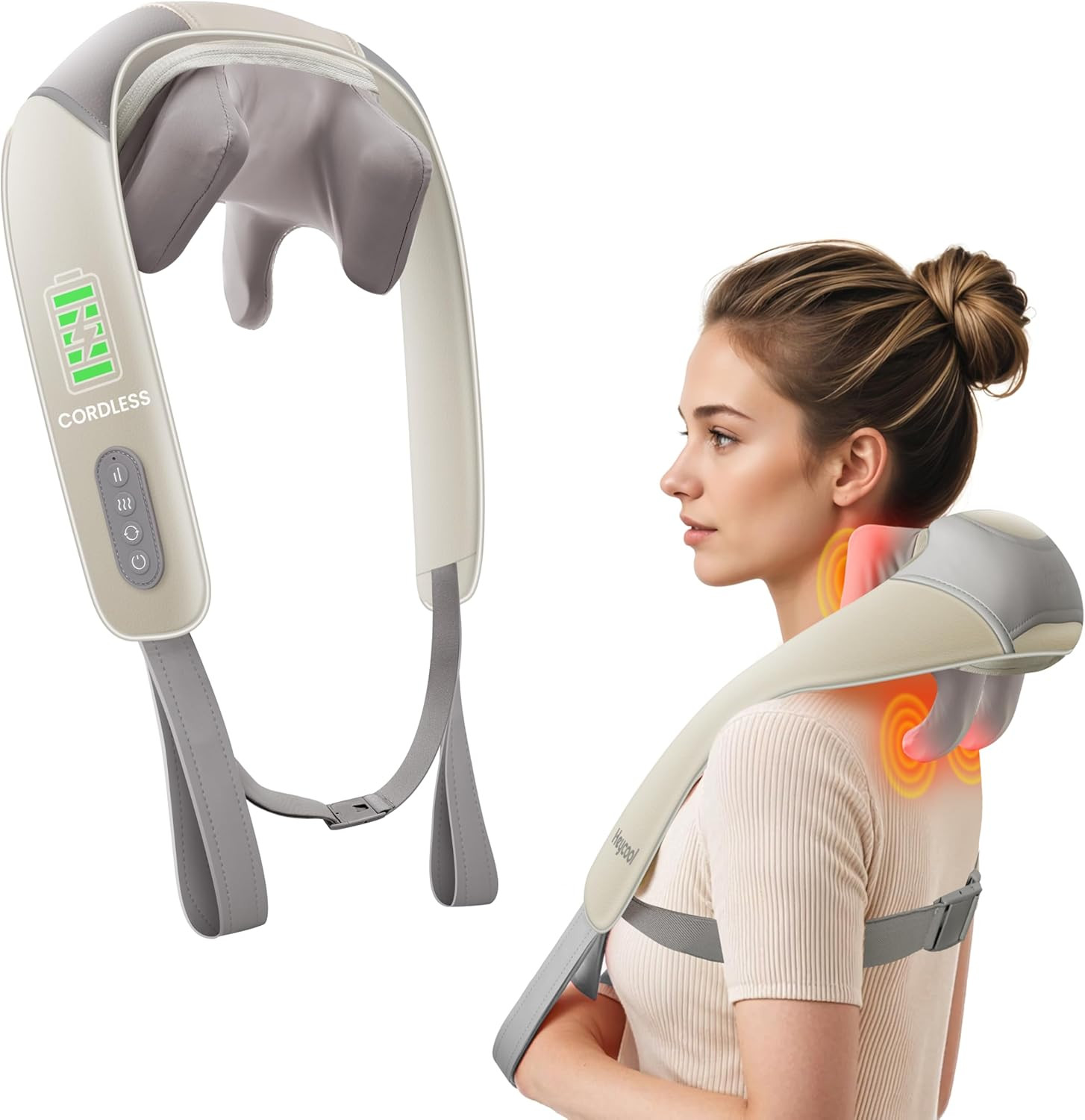 Cordless Neck Massager with Heat 4D Deep Kneading Shoulder Back Pillow for Pain