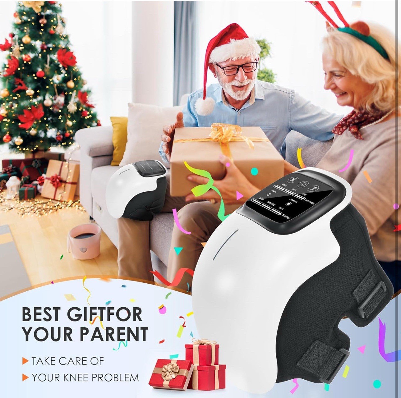 Knee Massager, Large LED Screen, Adjustable Temperature,Cordless 1pack-white