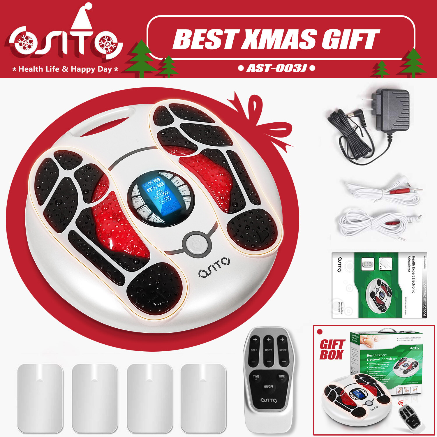 OSITO Electric Foot Massager Tens ems Relieves Neuropathy Pain Relaxes Feet US