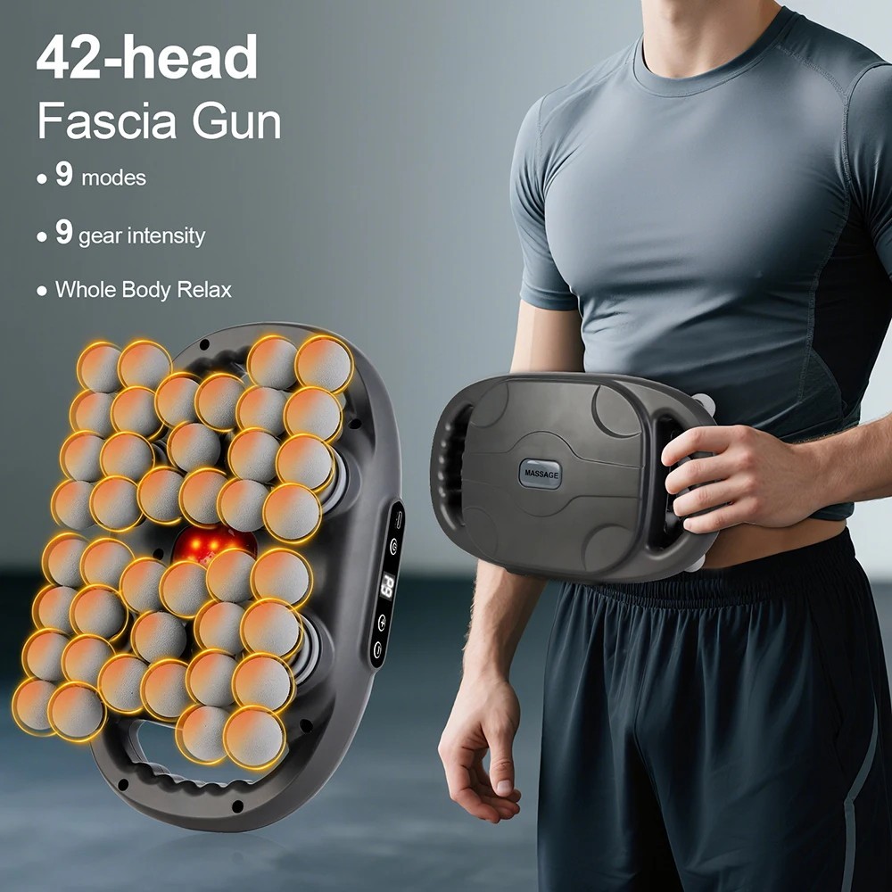 42 Heads Fascia Massage Gun Deep Tissue Muscle Body Massager Device Tool