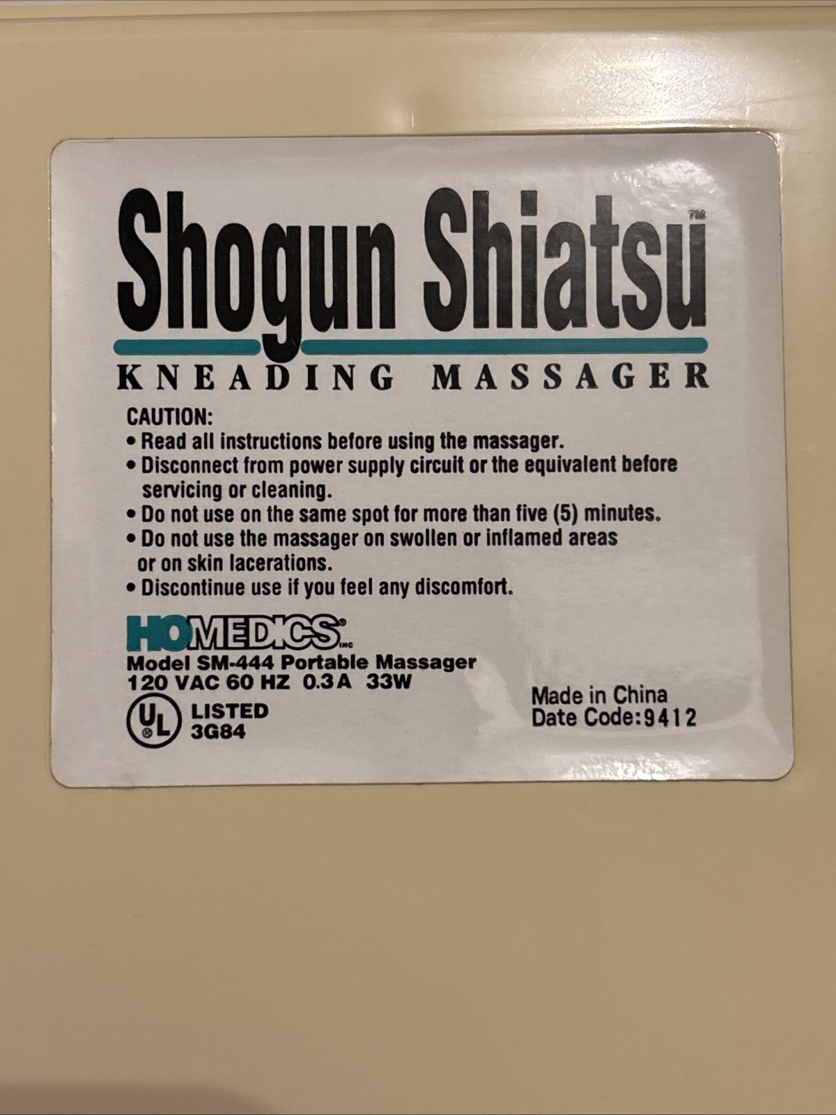 Homedics Shogun Shiatsu Kneading Massager Model SM-444 Portable TESTED