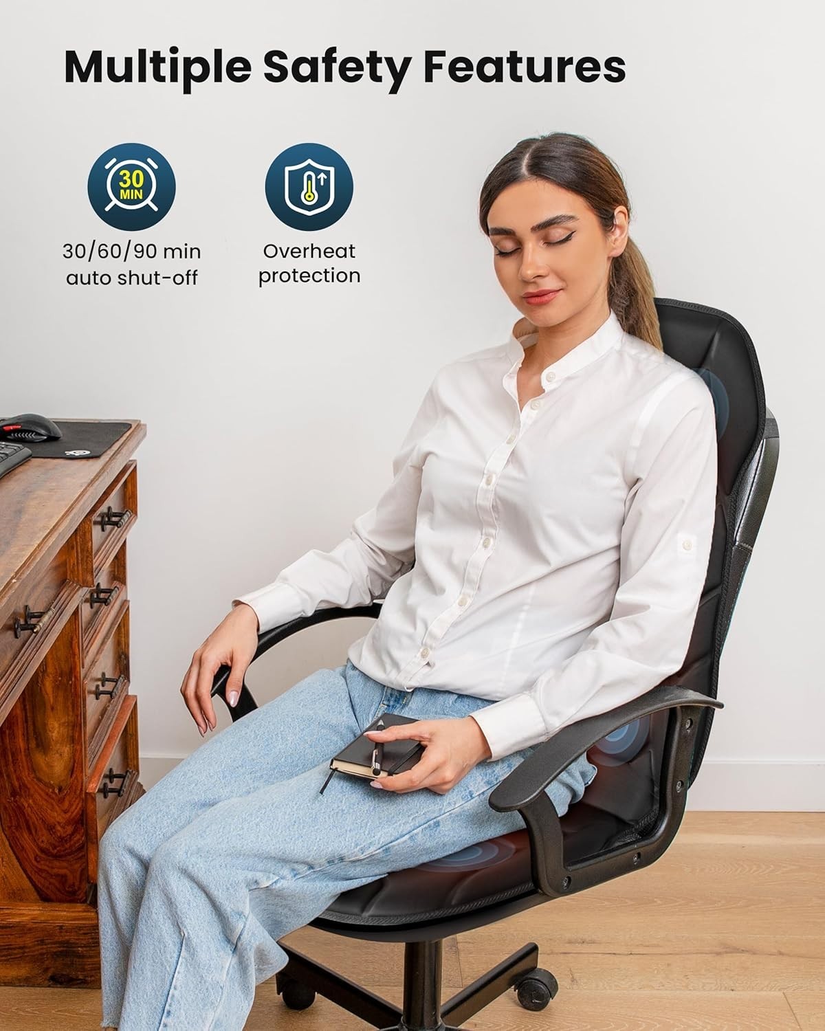 Massage Seat Cushion with Heat, 9 Modes, Lumbar Support for Home/Office