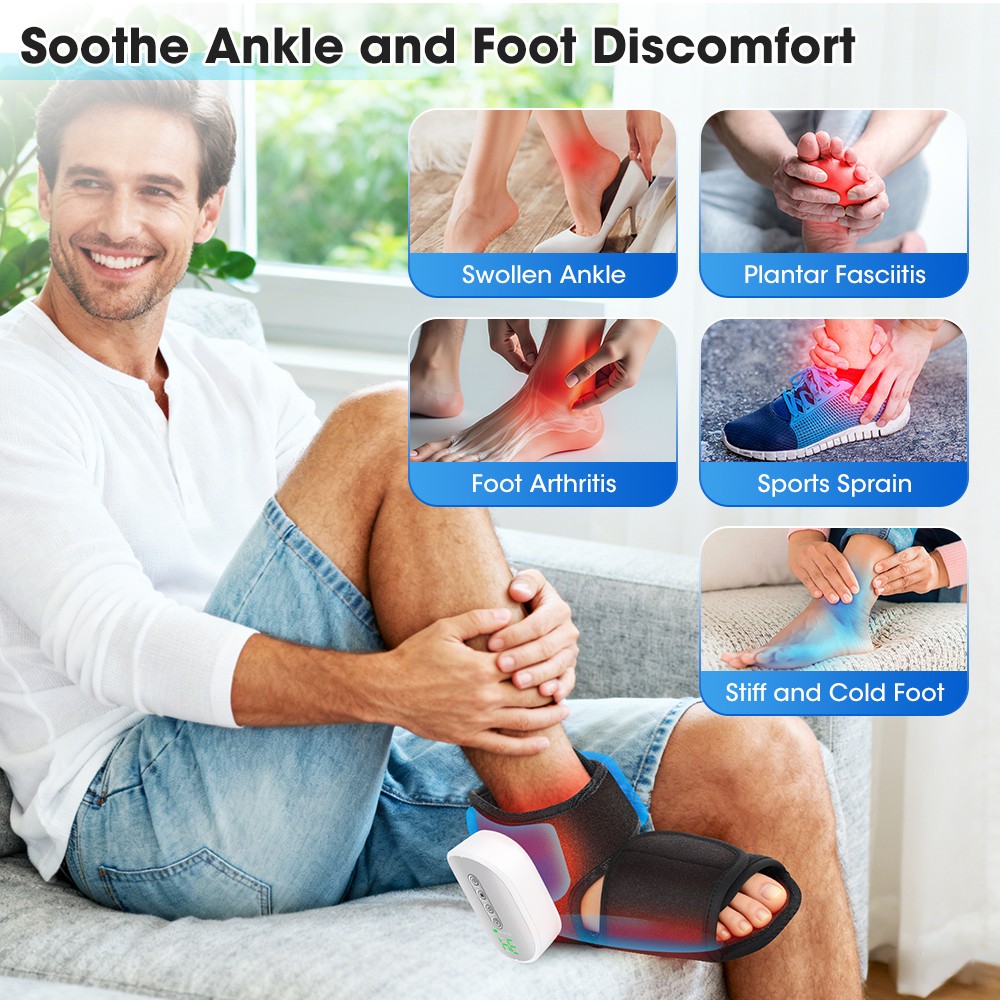 Foot Ankle Massager Air Compression Massage Boot 3000mAh 15MinTimer Heat Therapy