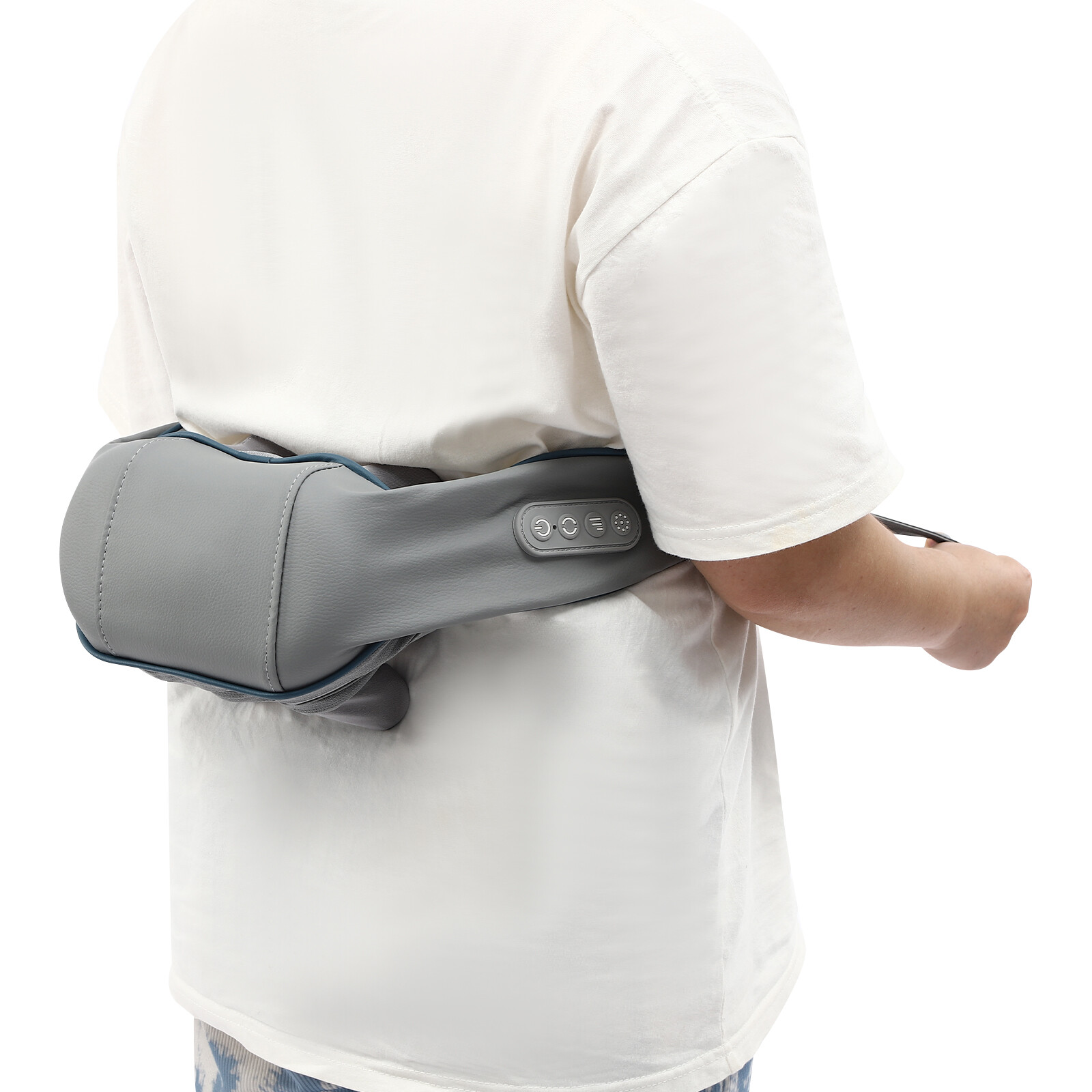 Grey Wearable Neck Shoulder Massager 5D Deep Massage Warm Compress 10W