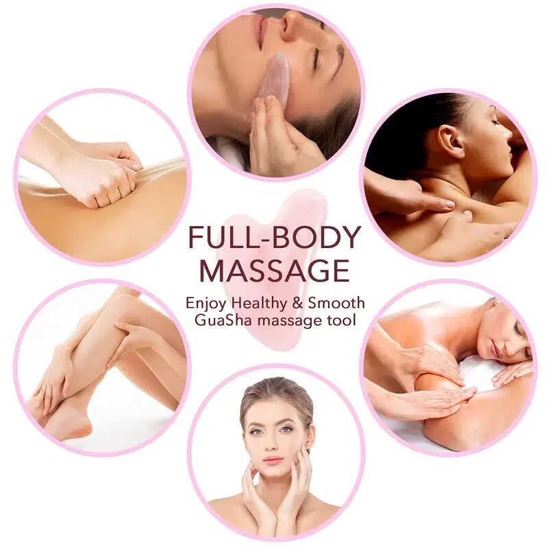 Natural Rose Quartz Gua Sha Pink Jade Body Guasha Board Facial Massage Tool