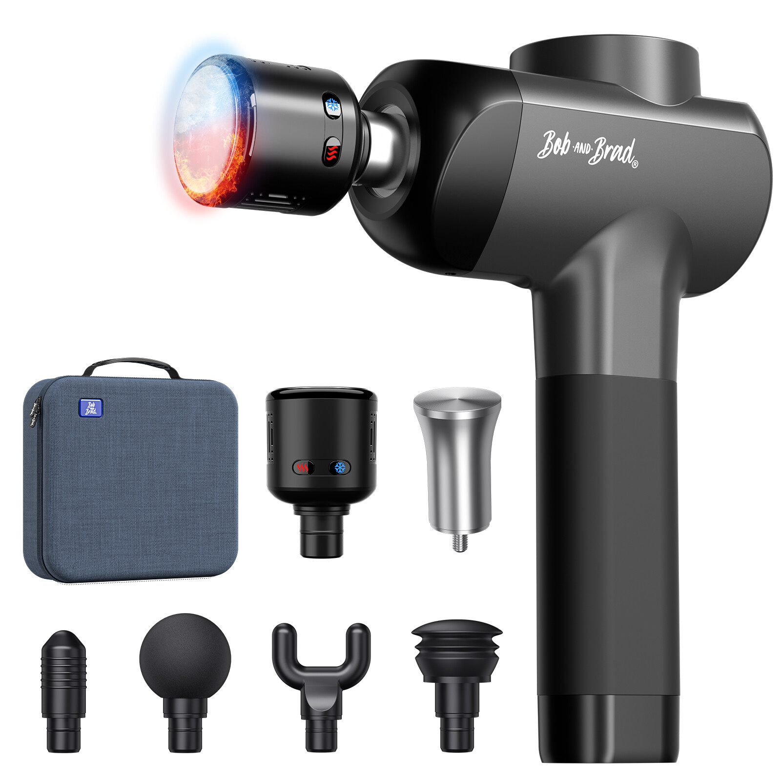 Massage Gun With Metal Head & Heat-Cold Therapy Percussion Deep Tissue w/6 Head