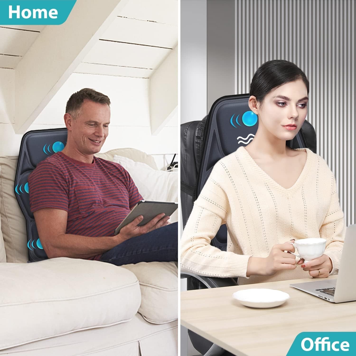 Massage Seat Cushion Pad with Heat 9 Massage Style Lumbar Support Function, Fati