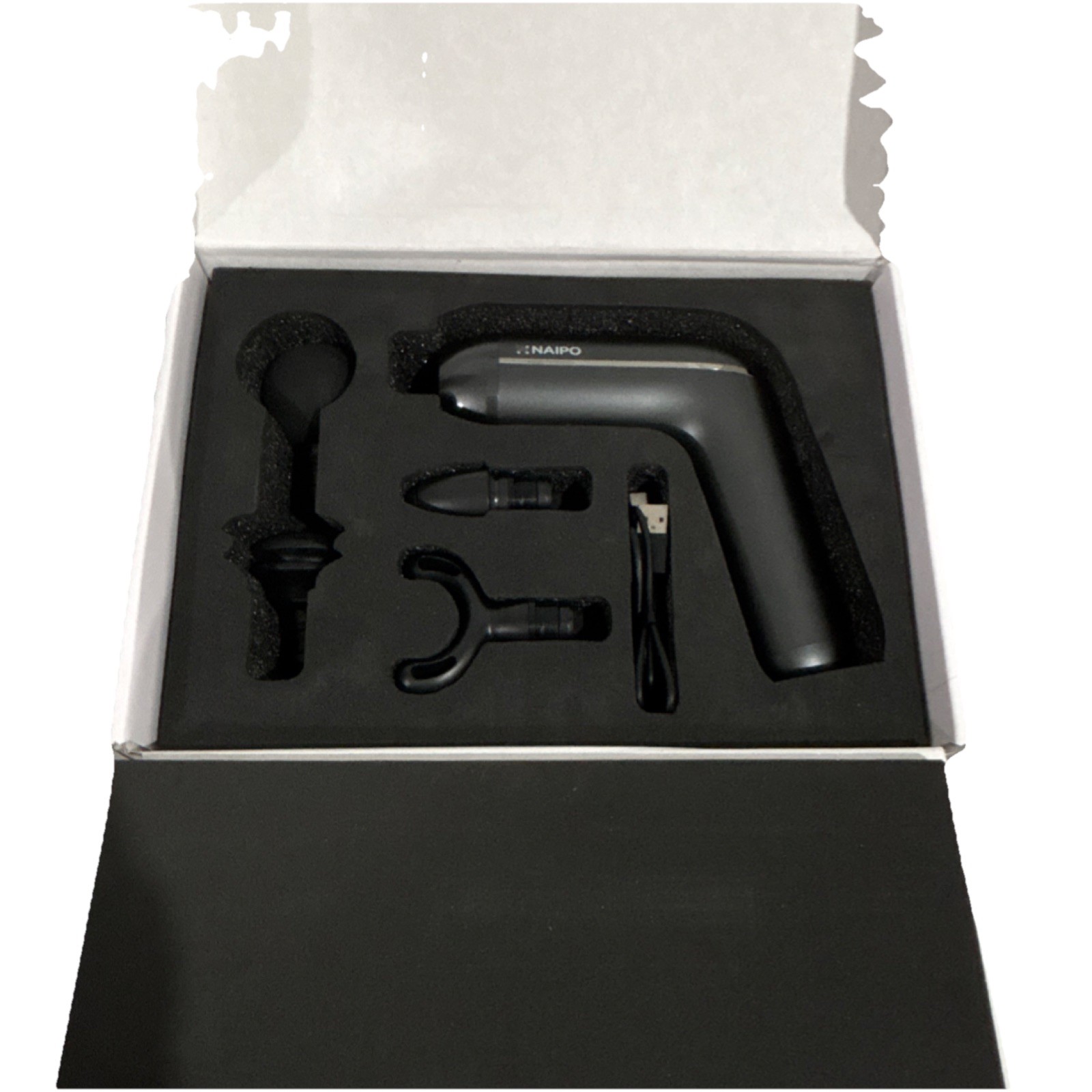 Naipo FITWAVE Massage Gun Percussion Handheld Rechargeable USB, Black, 4 Heads