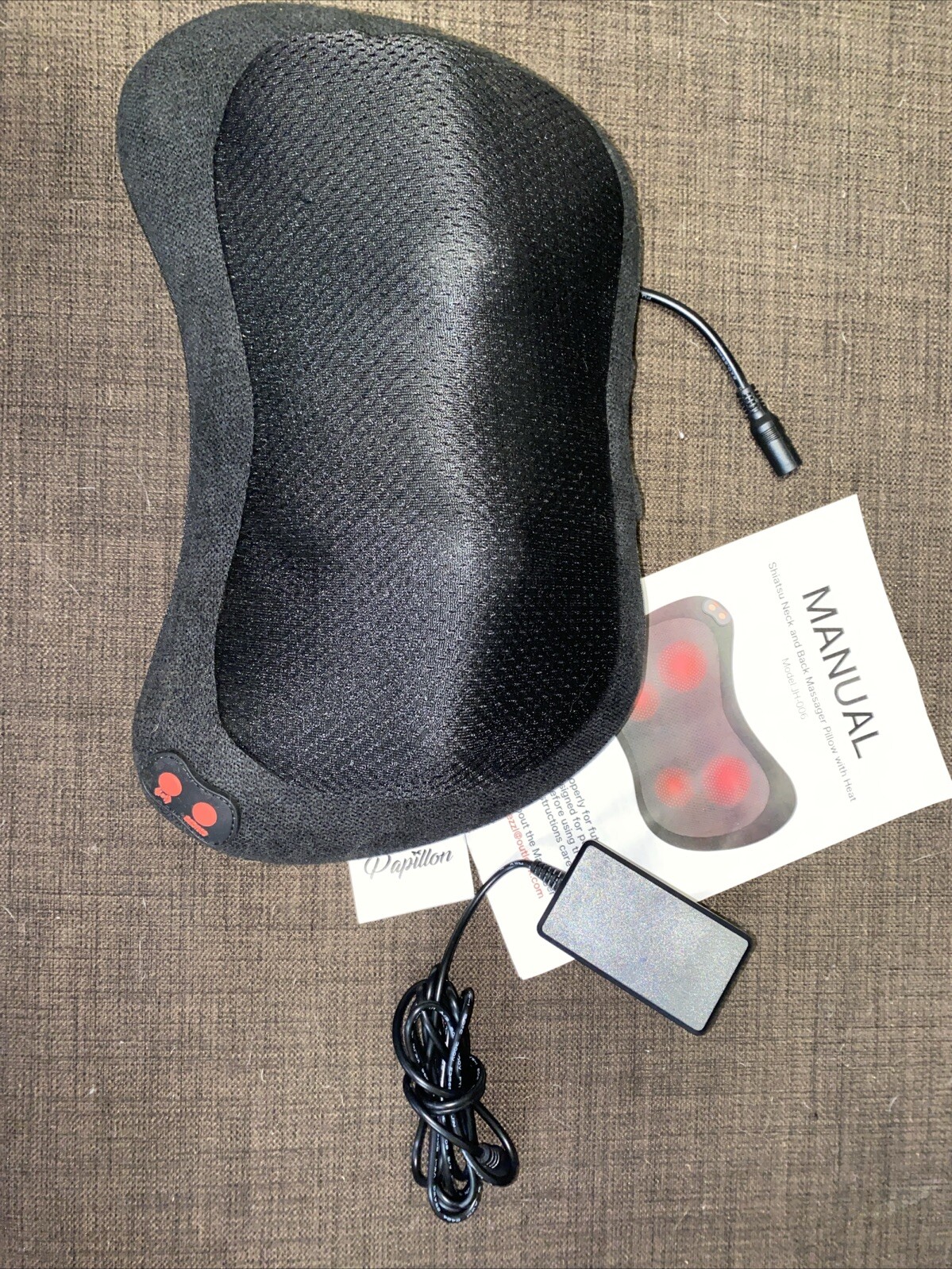 Papillon Back Massager w/ Heat Shiatsu Back & Neck Kneading Massager Pillow