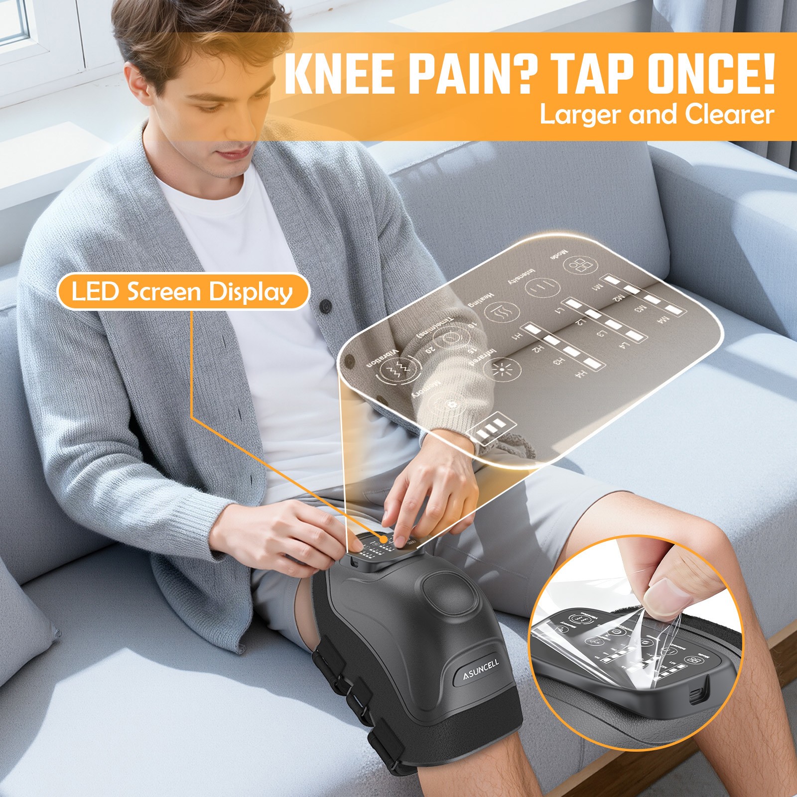 Wireless Portable Knee Relax Massager Heated Vibration Sports Injury Rehab