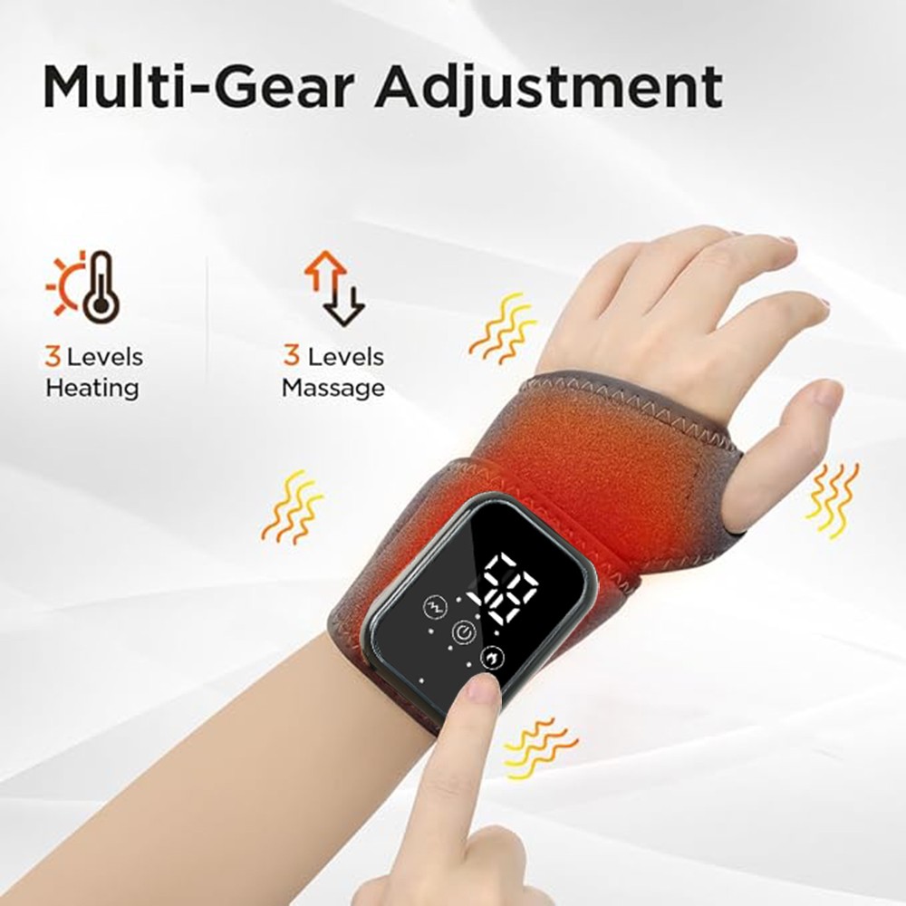 Cordless Hand Wrist Massager Pain Relief with 3 Heat Levels & 3 Vibration Modes