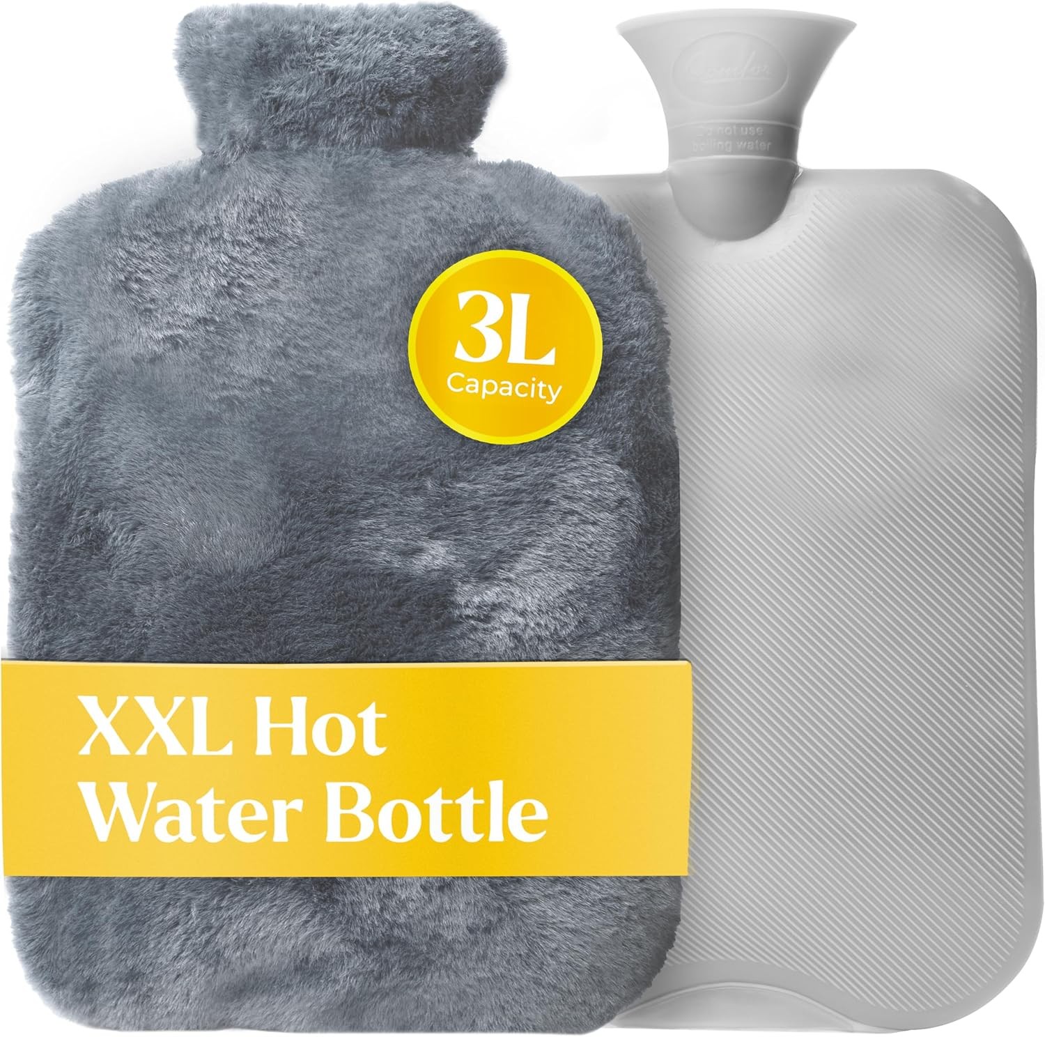 Hot Water Bottle With Soft Premium Fleece Cover Gray 3L