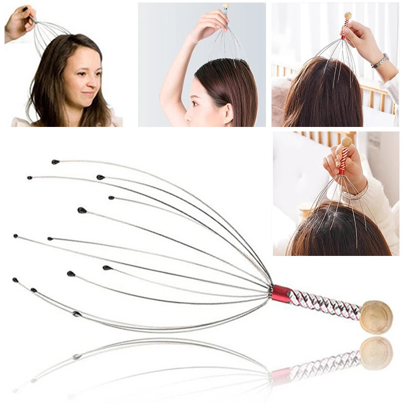1PC Octopus Head Massager Stainless Steel Engraved Head Relaxer Brain Massage
