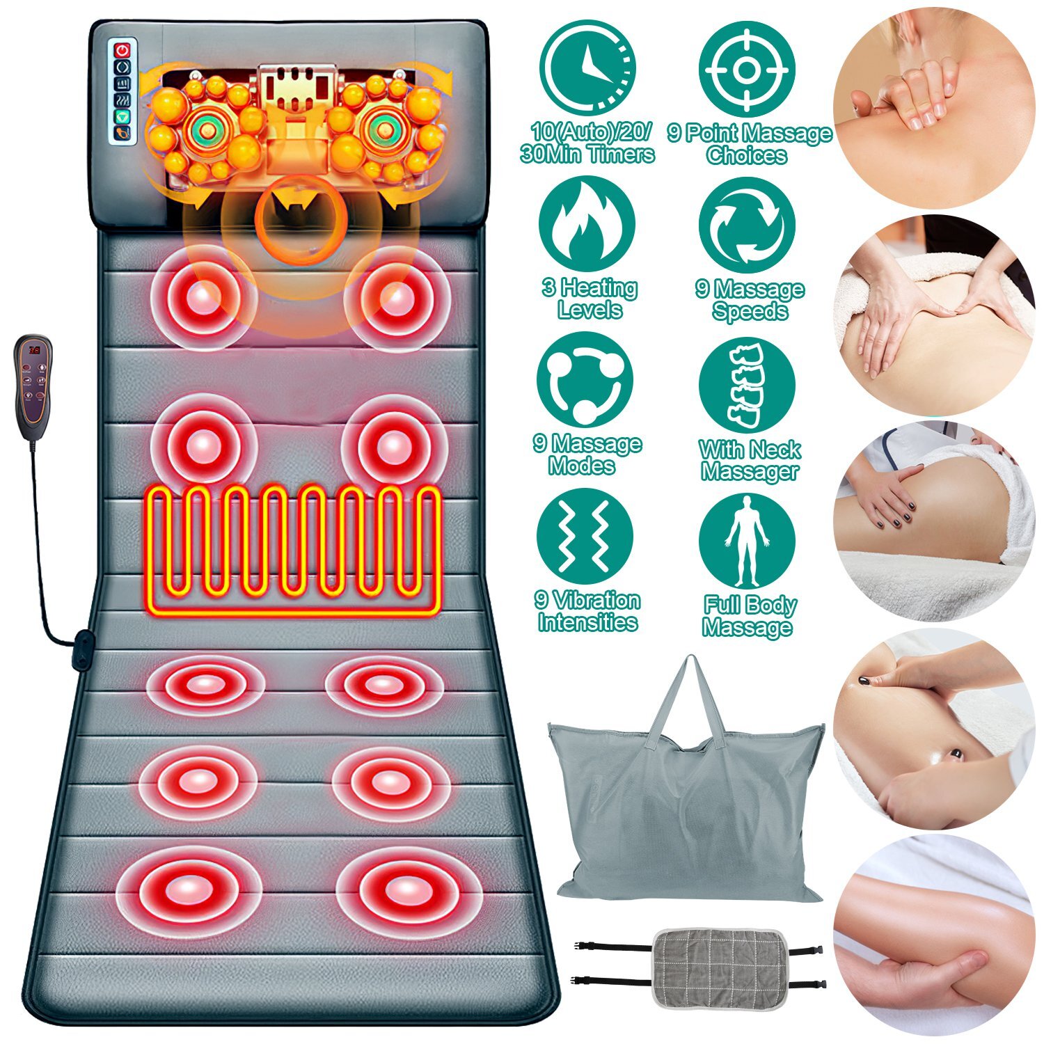 Electric Heated Massage Mat Full Body Neck Back Heating Pad Massage Chair Pad