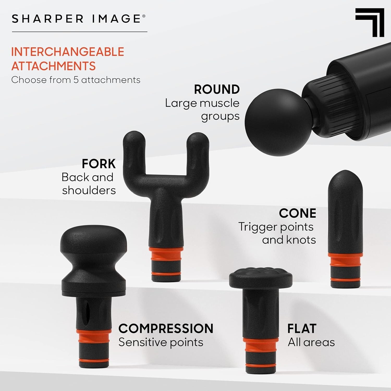 SHARPER IMAGE Powerboost Deep Tissue Massage Gun v2.0, with 5 Attachments