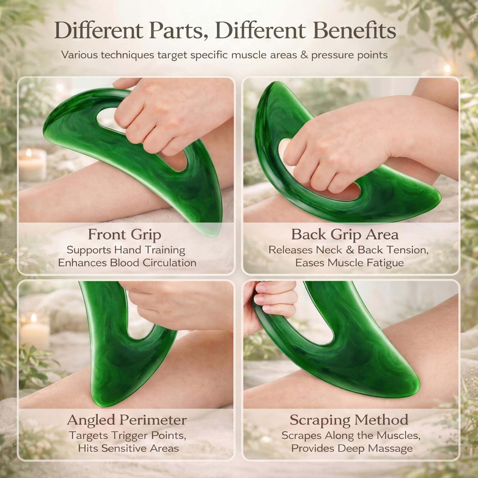 BBTO 2 Pcs Body Gua Sha Tool Large Resin Scraping Tools with Handle for Green