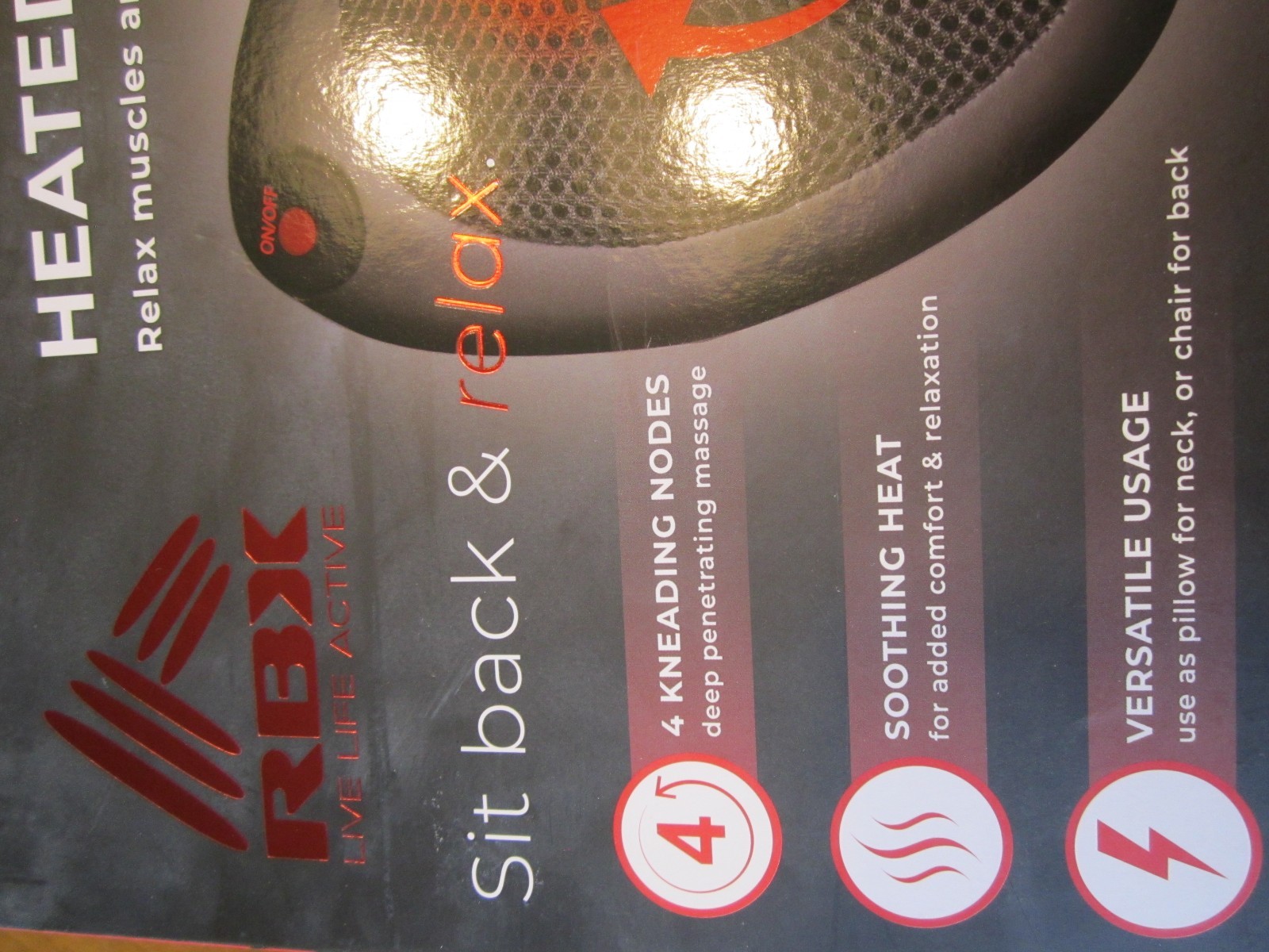 RBX Heated Massage Pillow for Home/Office/Car Includes Car Adapter New Sealed