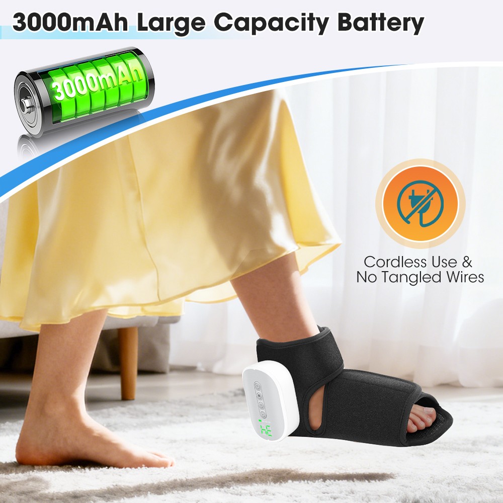 3000mAh Foot Ankle Massager Air Compression Massage Boot 15MinTimer Heat Therapy