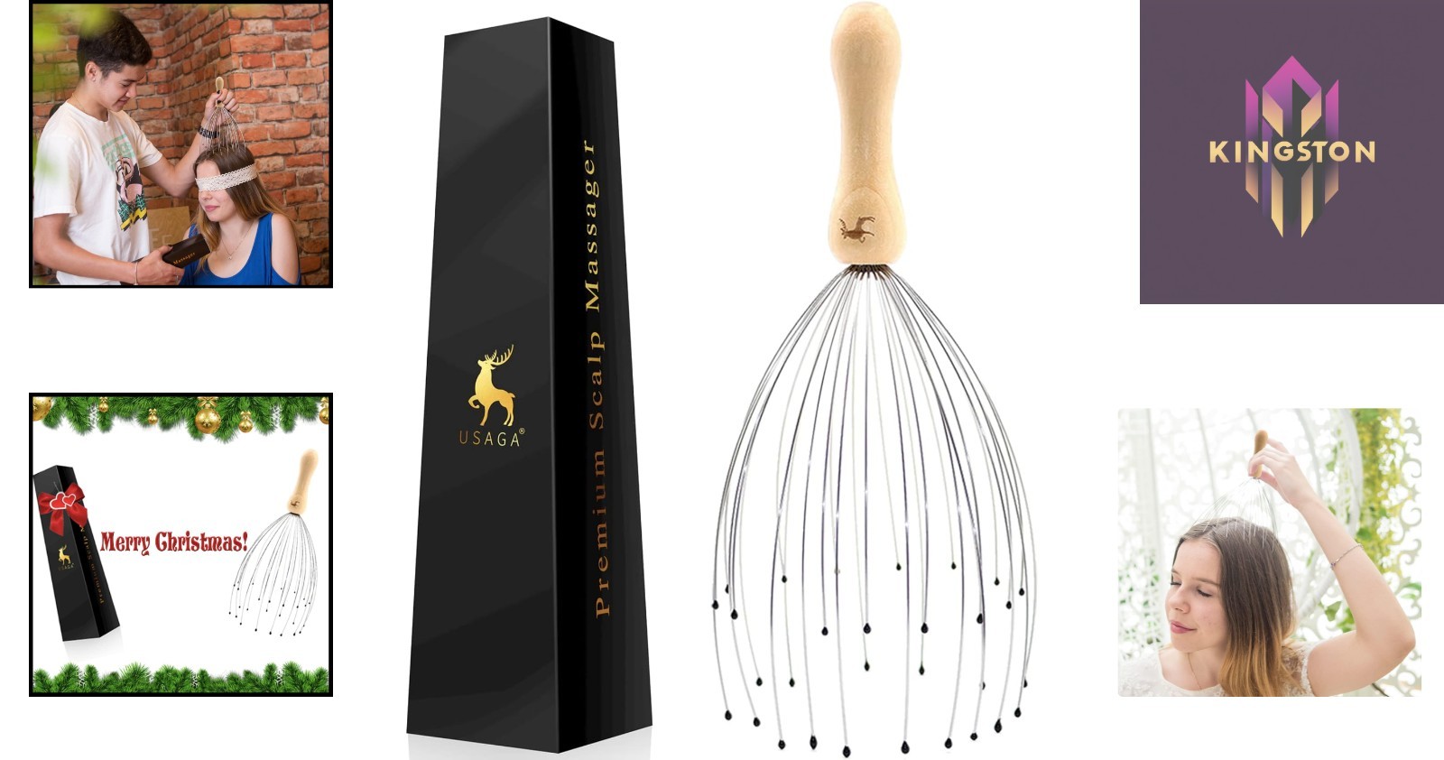 Stainless Steel Head Scalp Massager with Ergonomic Wood Handle – Stress Relief