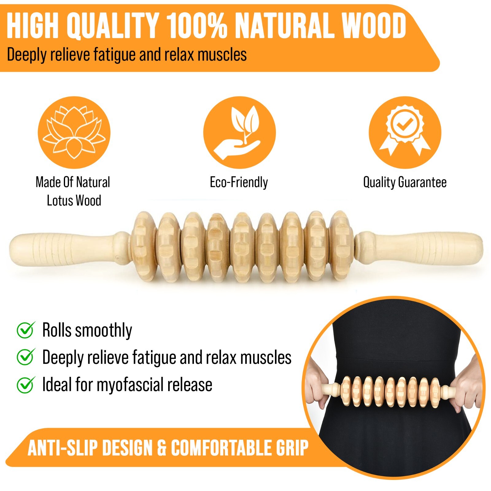 Wooden Fascia Massage Roller Trigger Points for Release Sore Muscle