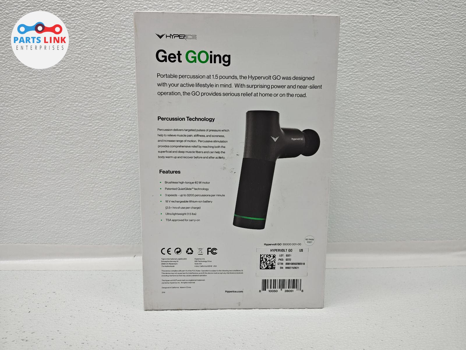 Hyperice Hypervolt GO Black Handheld Percussion Massage Gun Device 3 Speed