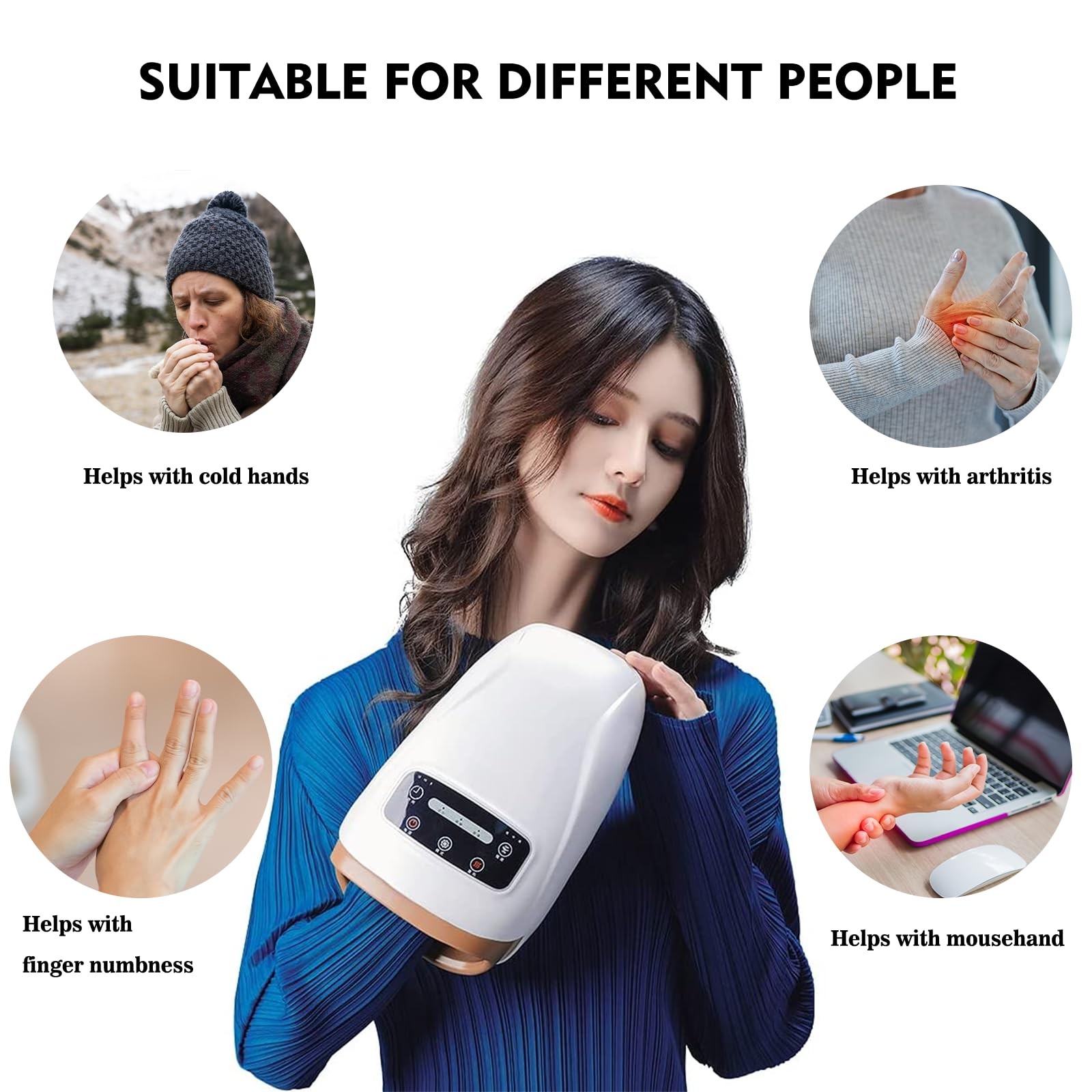 Ezencon Hand Massager with Heat, Cordless Y18c1 White