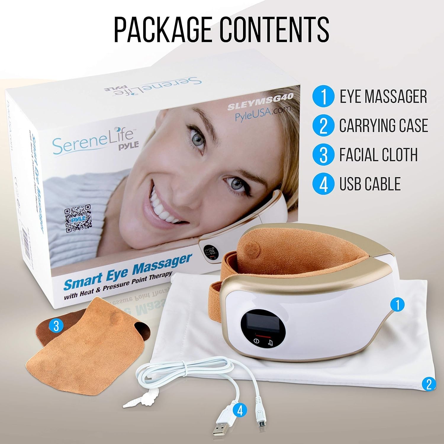 SereneLife SLEYMSG40 Smart Eye Massager Heat Pressure Therapy w/ Box Manual Used