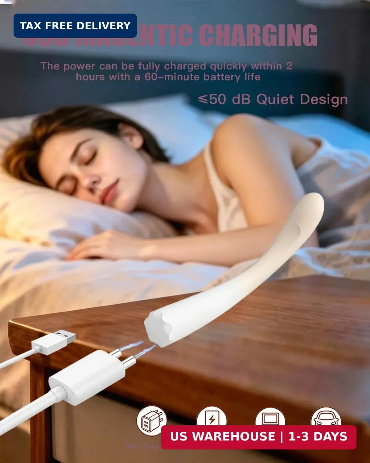 Slim Personal Massager with 10 Modes, Quiet & Waterproof, Soft Silicone, Magneti