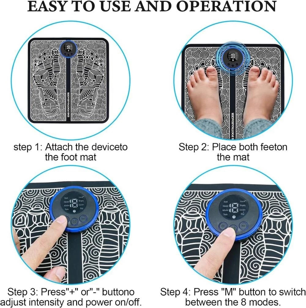 EMS Electric Foot Massager Mat Blood Circulation Muscle Stimulator Pad 8 Modes