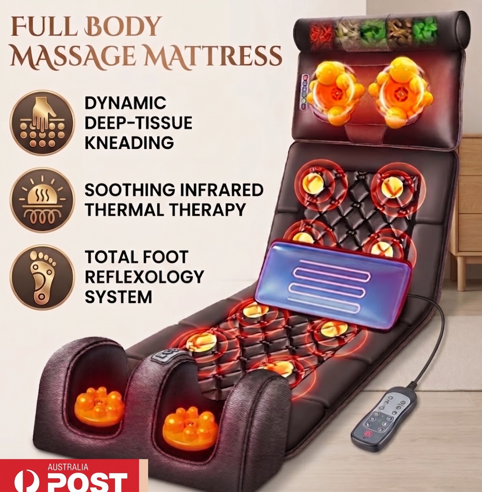 Electric Body Massage Mat Vibrating Massage Heating Mattress w/ 56 Massage Heads