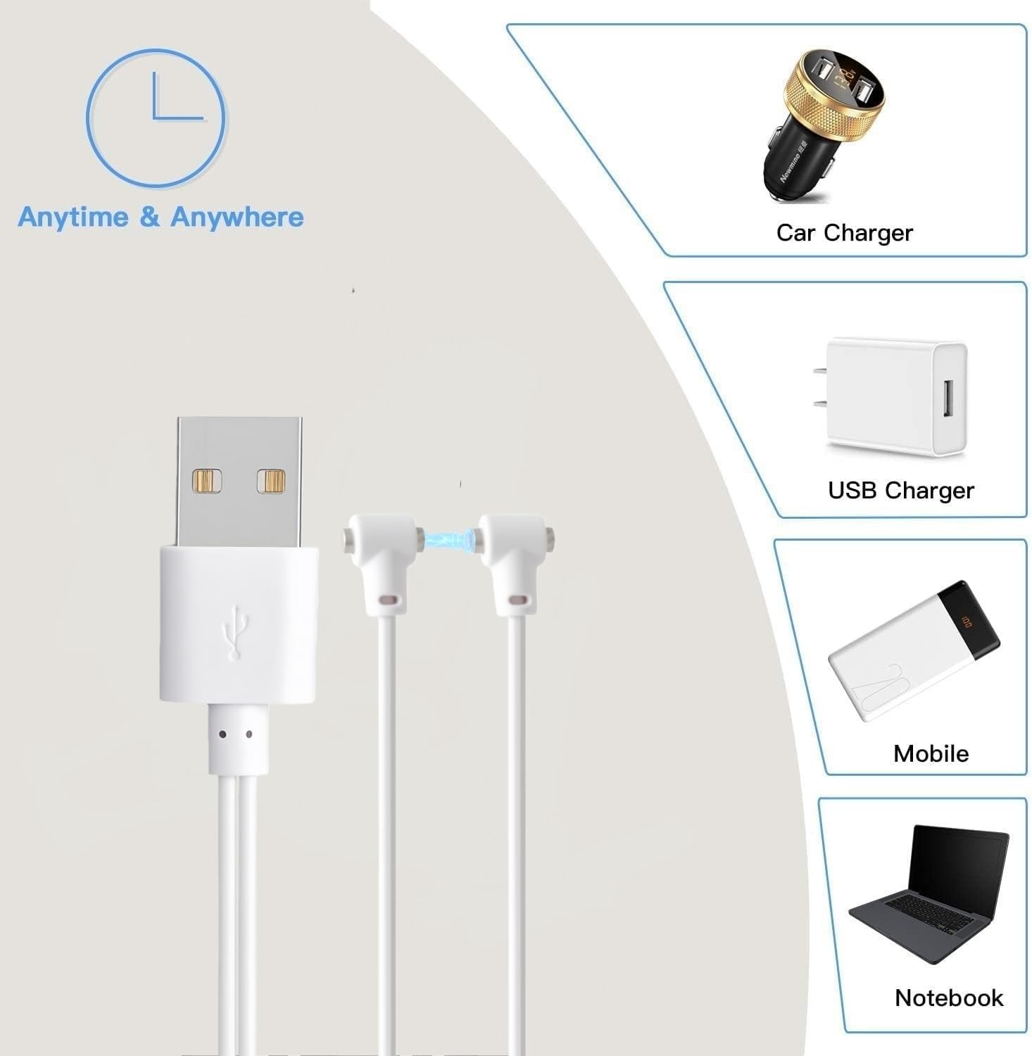 Universal 2 Pin Magnetic Charging Cable for Massagers, 80cm USB-A