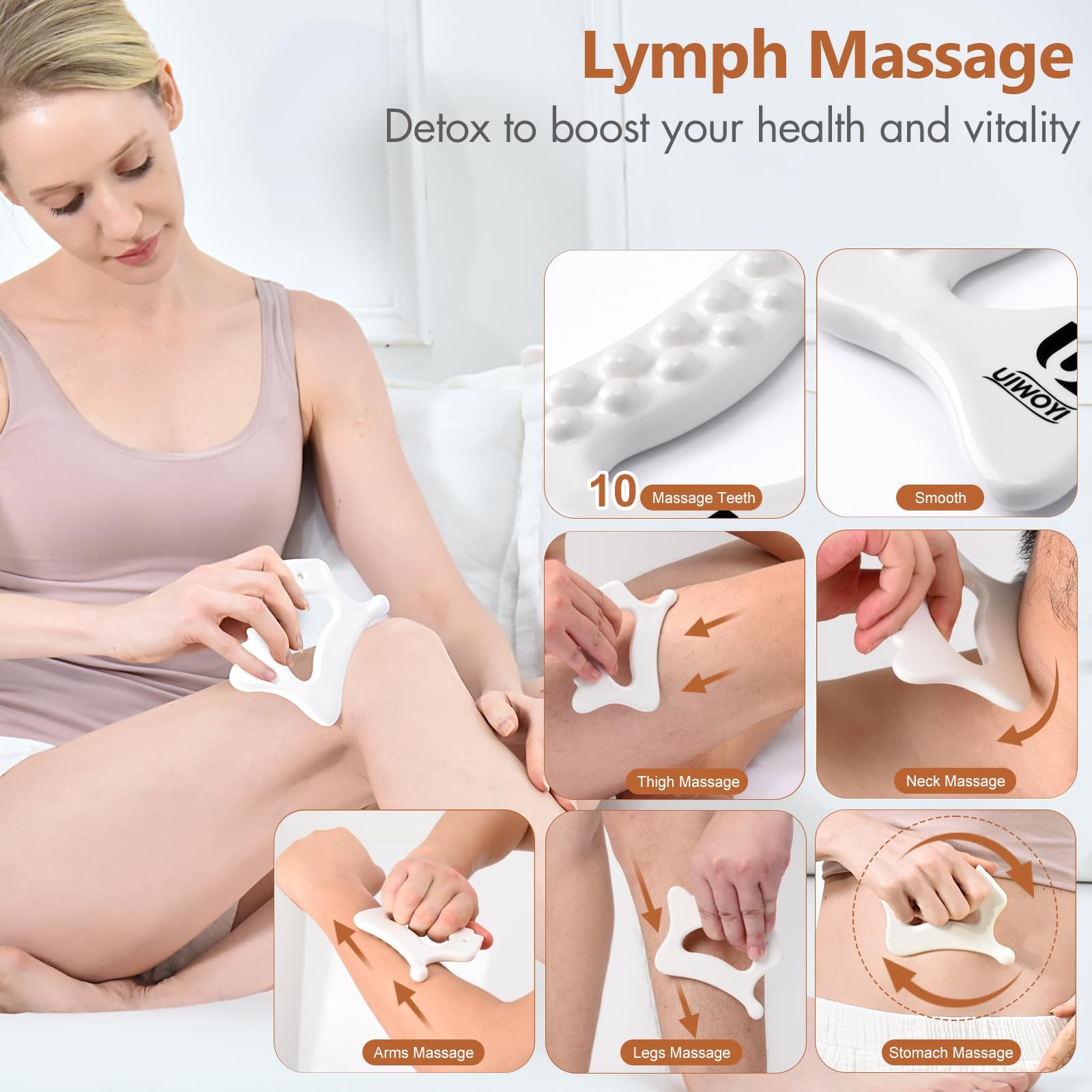 6-in-1 Ceramic Body Gua Sha Facial Tools | Lymphatic Drainage Tool, Face Scul…