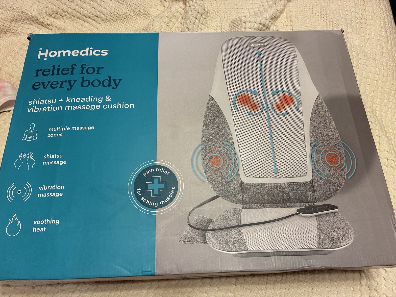 Homedics Shiatsu + Kneading & Vibration Massage Cushion with Heat, Deep Knead