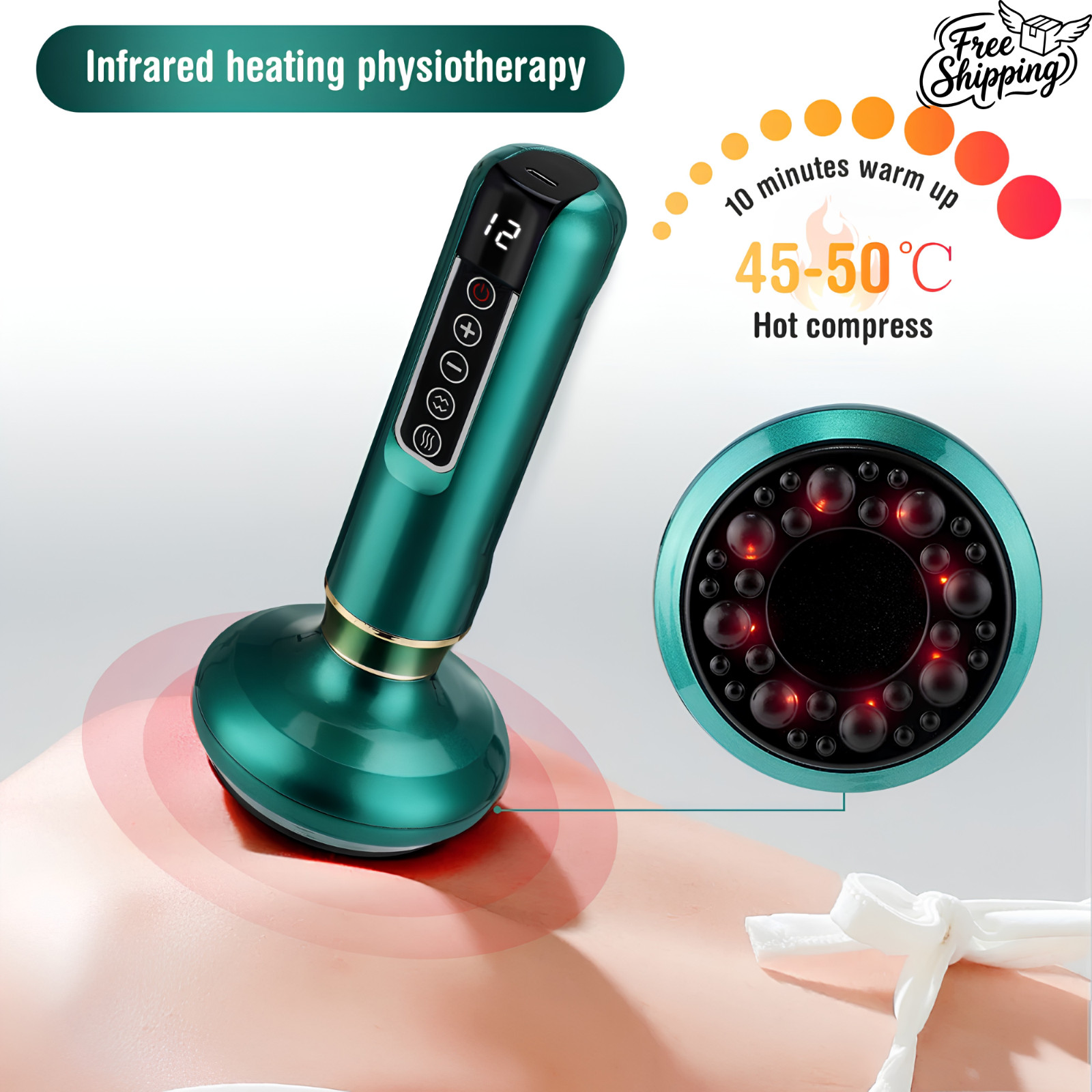 12-Level Electric Vacuum Cupping Massager with Heat Rechargeable Body Scraper