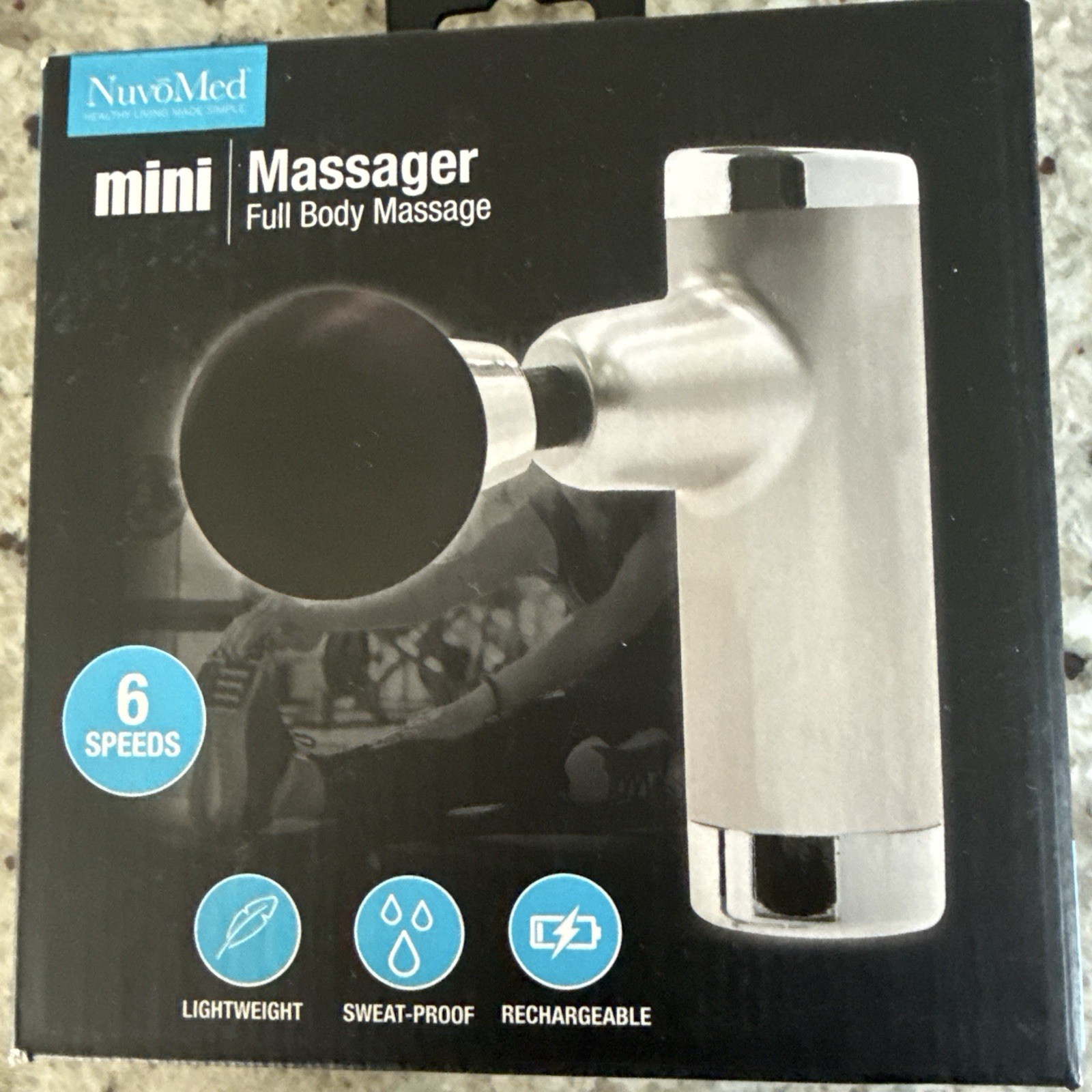 NuvoMed Mini Massager Full Body Rechargeable Vibrating ABS Silver Black