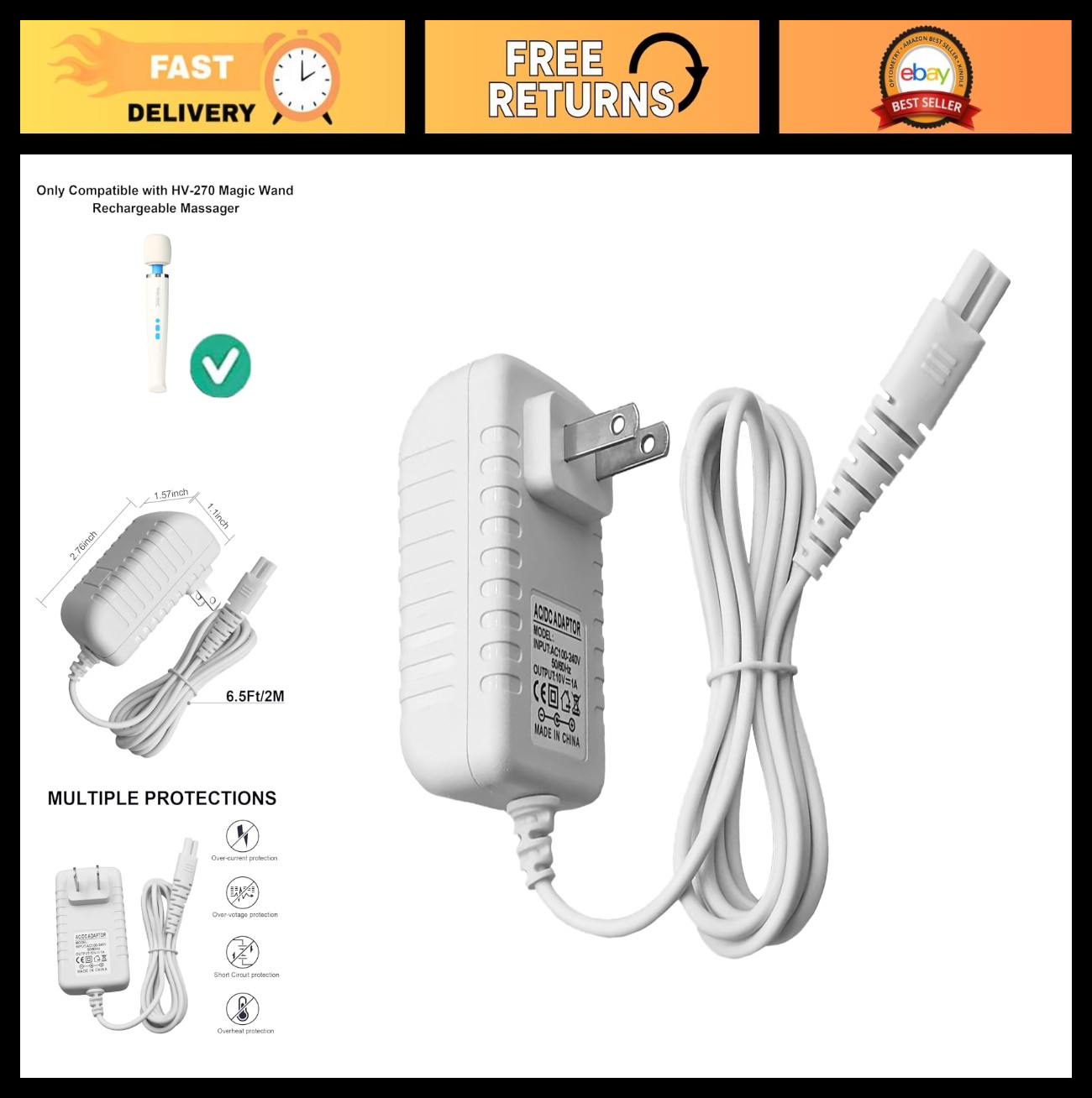 «HV270 Charger for Hitachi Magic Wand Rechargeable Massager – Power Supply Cord»