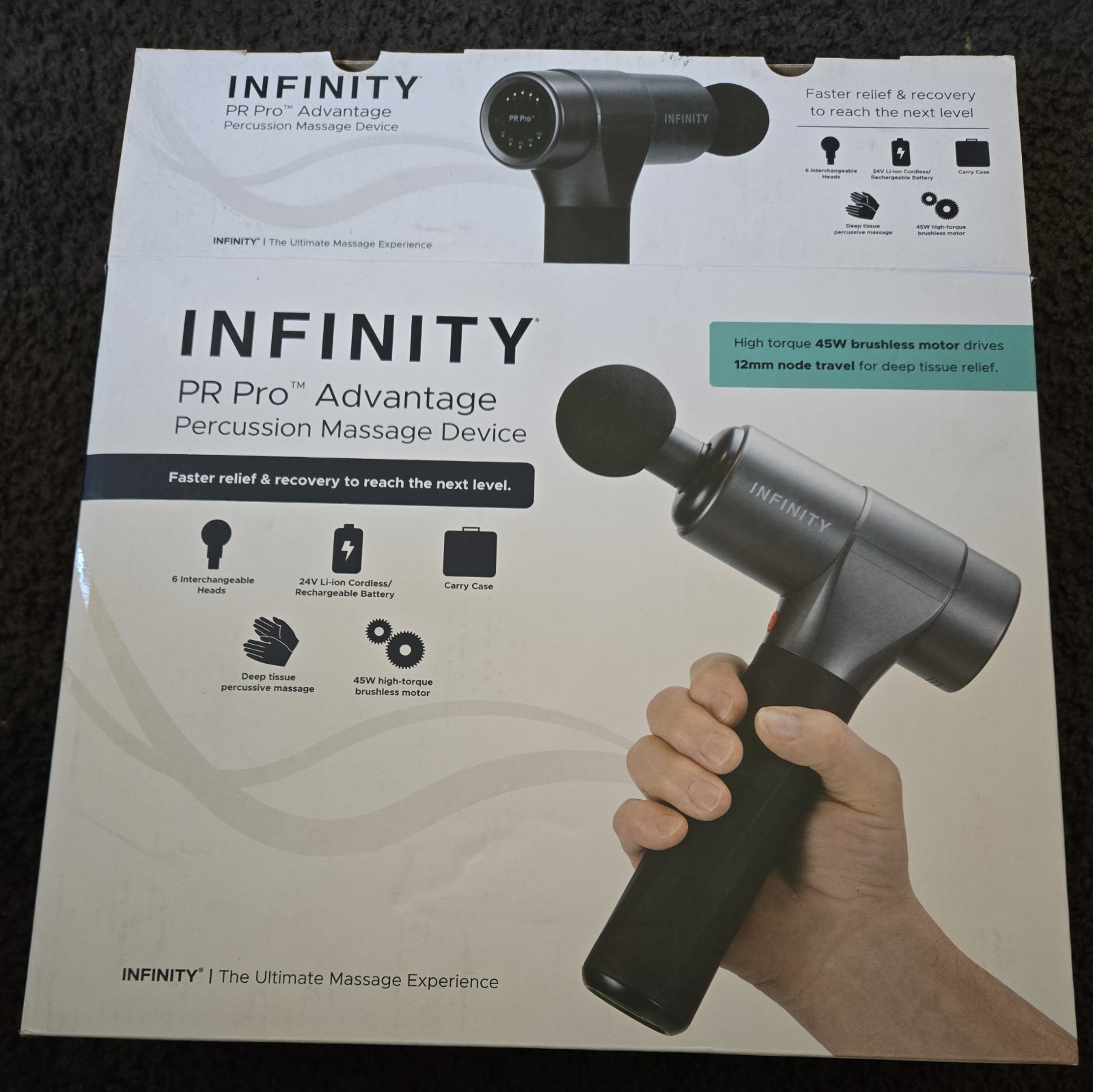 Infinity PR Pro Advantage 45W Cordless Massage Device with 6 Heads – Deep Tissue