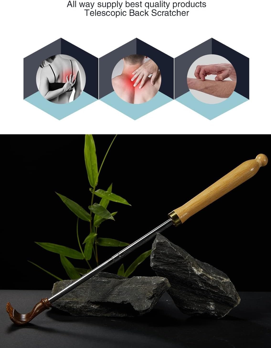 Adjustable Bamboo Back Scratcher for Men & Women – Portable and Extendable