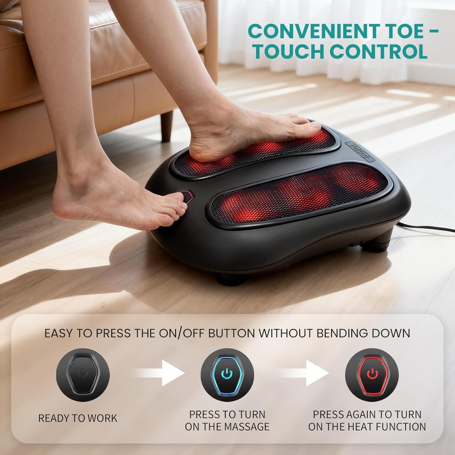 Foot Massager with Heat, Shiatsu Heated Electric Kneading Foot Massager Machine