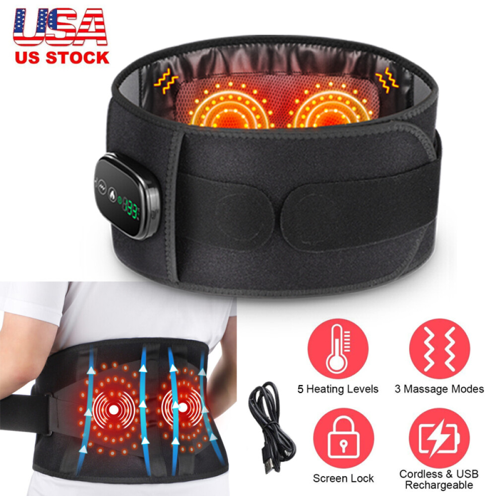 Electric Heated Vibration Massage Waist Belt Lumbar Back Pain Relief Heating Pad