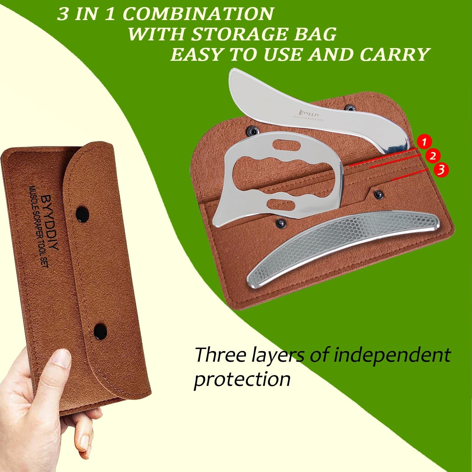 3-in-1 Stainless Steel Muscle Scraper Set | IASTM Tools for Physical Therapy & G