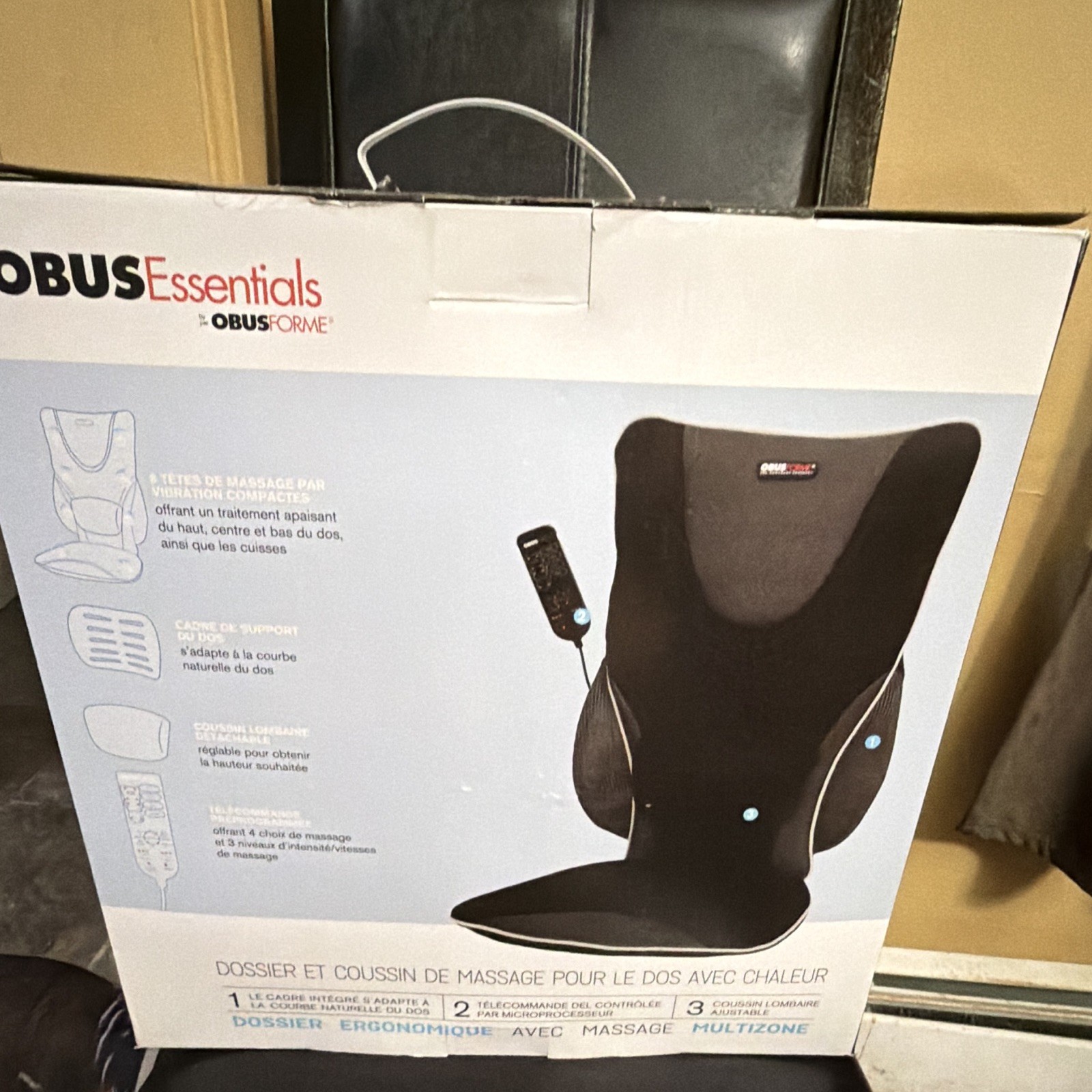 OBUSFORME Back Support Massage Cushion Vibrating Heat Mesh Corded 120V