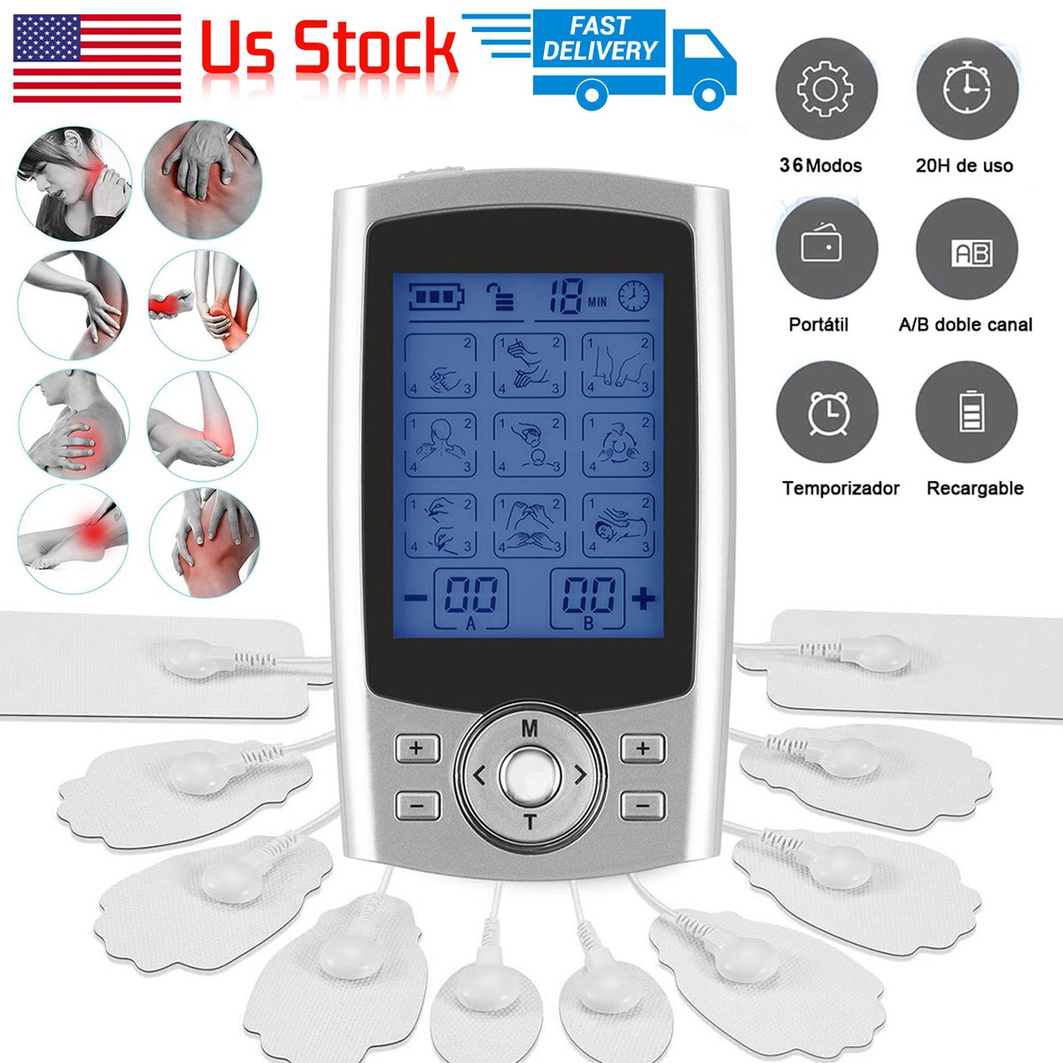 Tens Unit Muscle Stimulator Machine Pulse Massager Therapy Pain Relief 36 Modes.