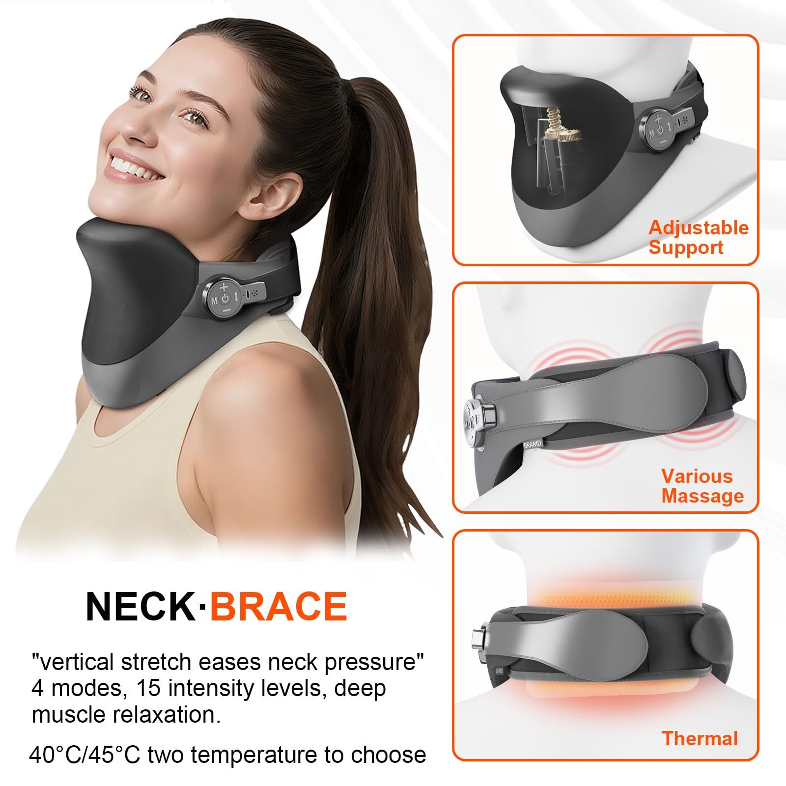 3-in-1 Neck Massager with Height Adjustable Traction, 15-Level Massage & 2 He…