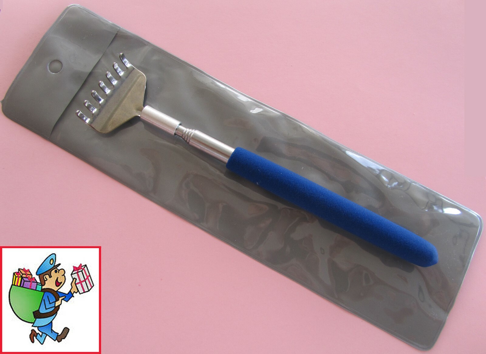 2 Blue Handle Telescoping / Telescopic Metal Back Scratcher with 7 Prongs