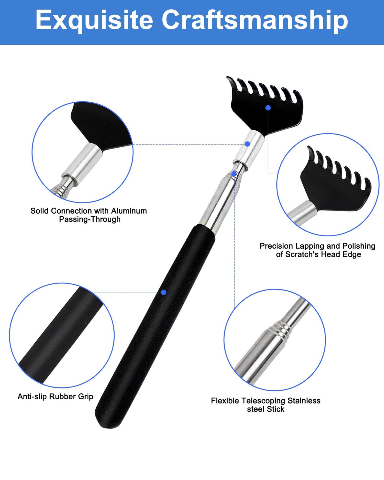 2 Pack Extendable Back Scratcher Stainless Steel Portable Telescoping Xmas Gift