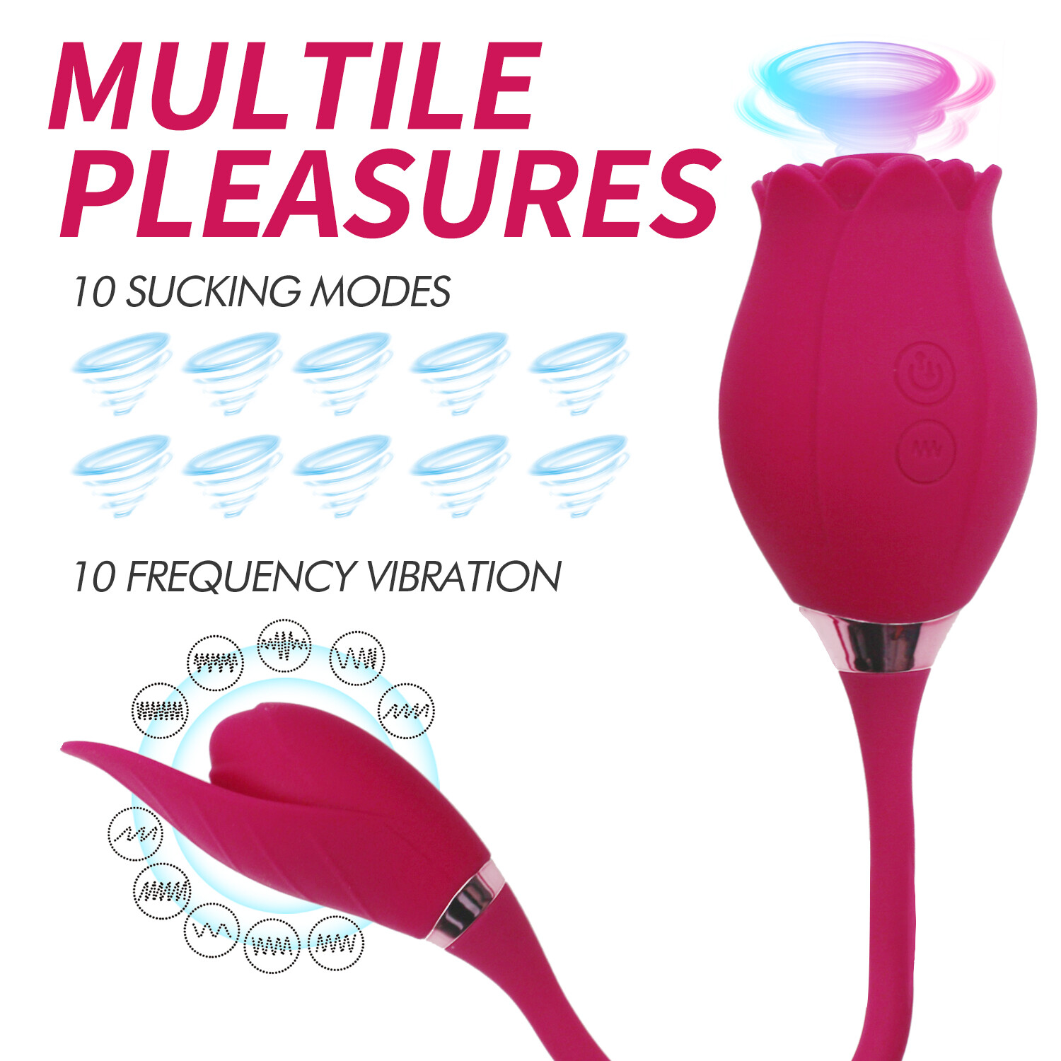 2 in 1 Personal-Massager-Rose-Vibrator-Sucker-Women Massager Wand Waterproof