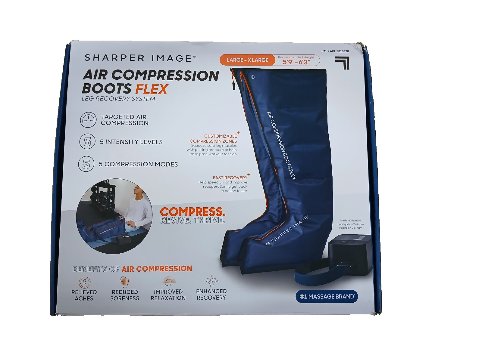 Sharper Image Flex Leg Recovery System Air Compression Boots Size Large