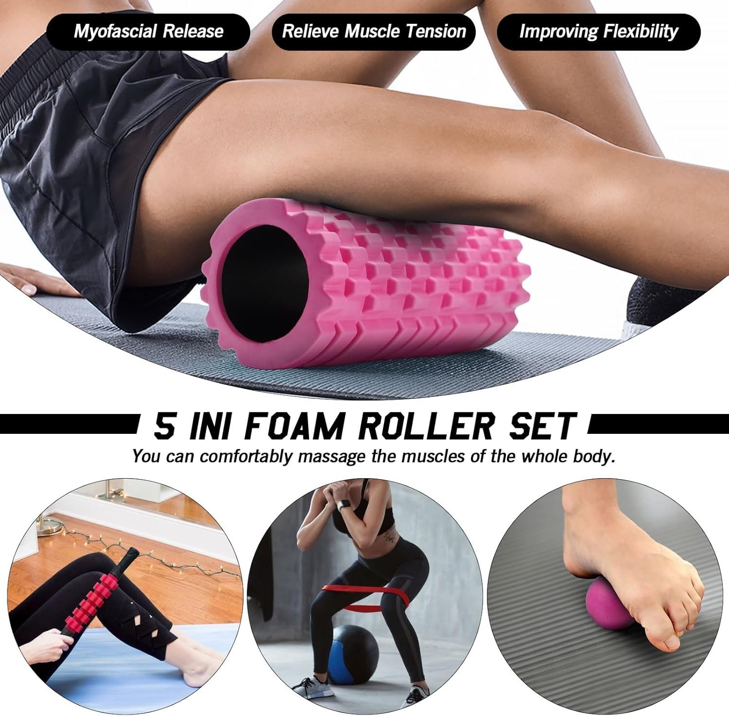 6 in1 Foam Roller Set High Density Deep Tissue Massager for Muscle Relax New