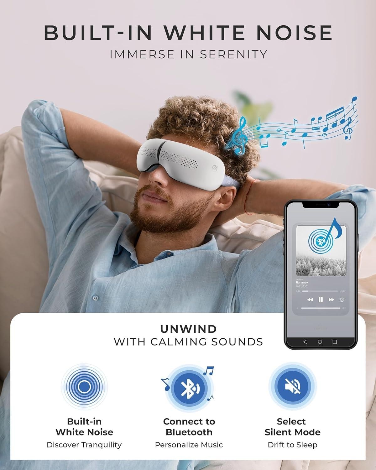 HealTek LuminEYE Massager w Compression, Heat & Bluetooth Music Migraine Relief